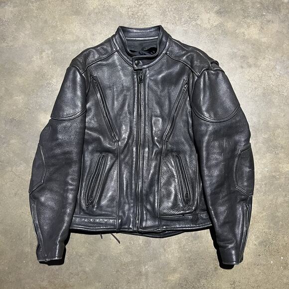 Vintage 90s Black Heavyweight Leather Motorcycle Jacket - Picture 1 of 4